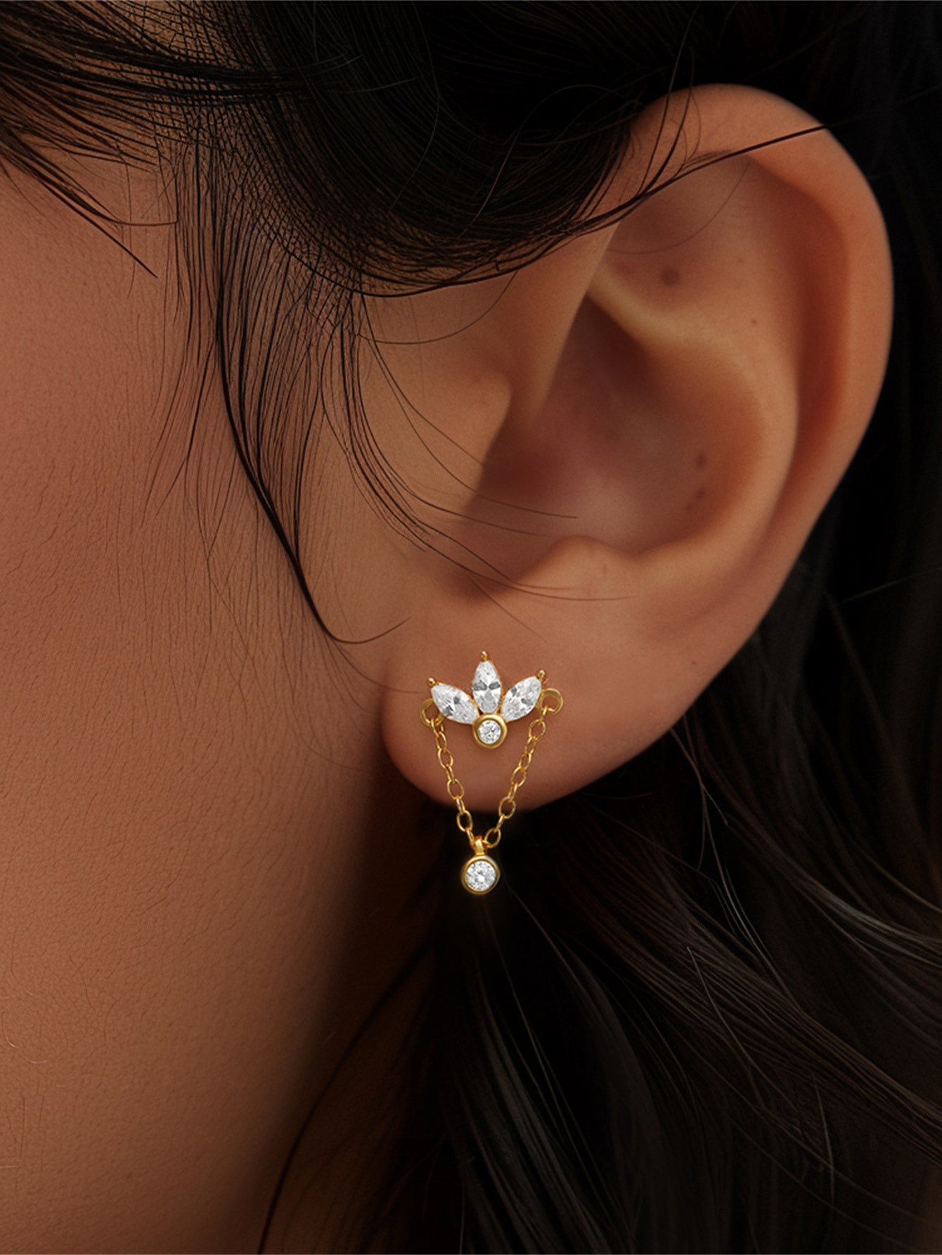 Golden Petal Chain Stud