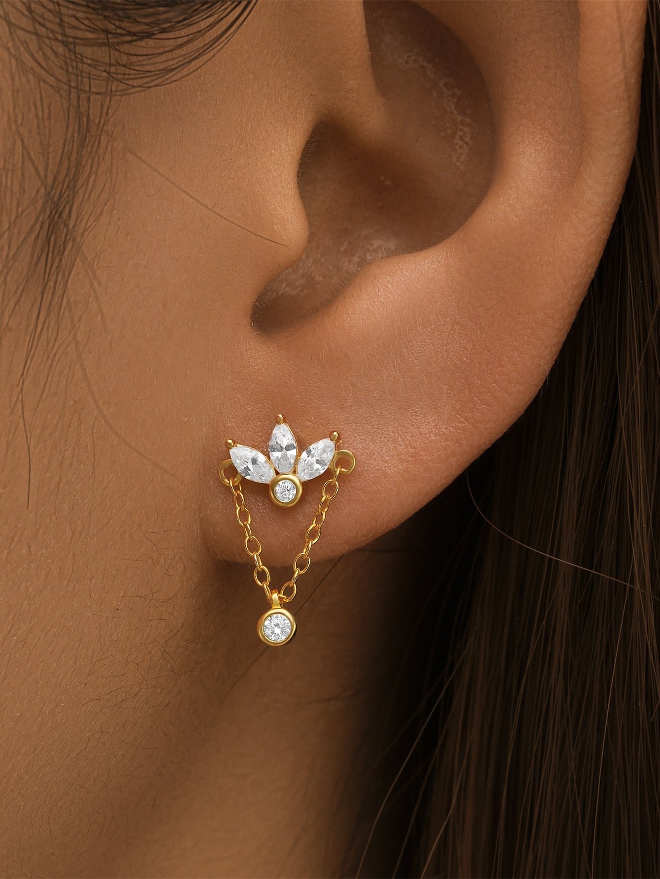 Golden Petal Chain Stud