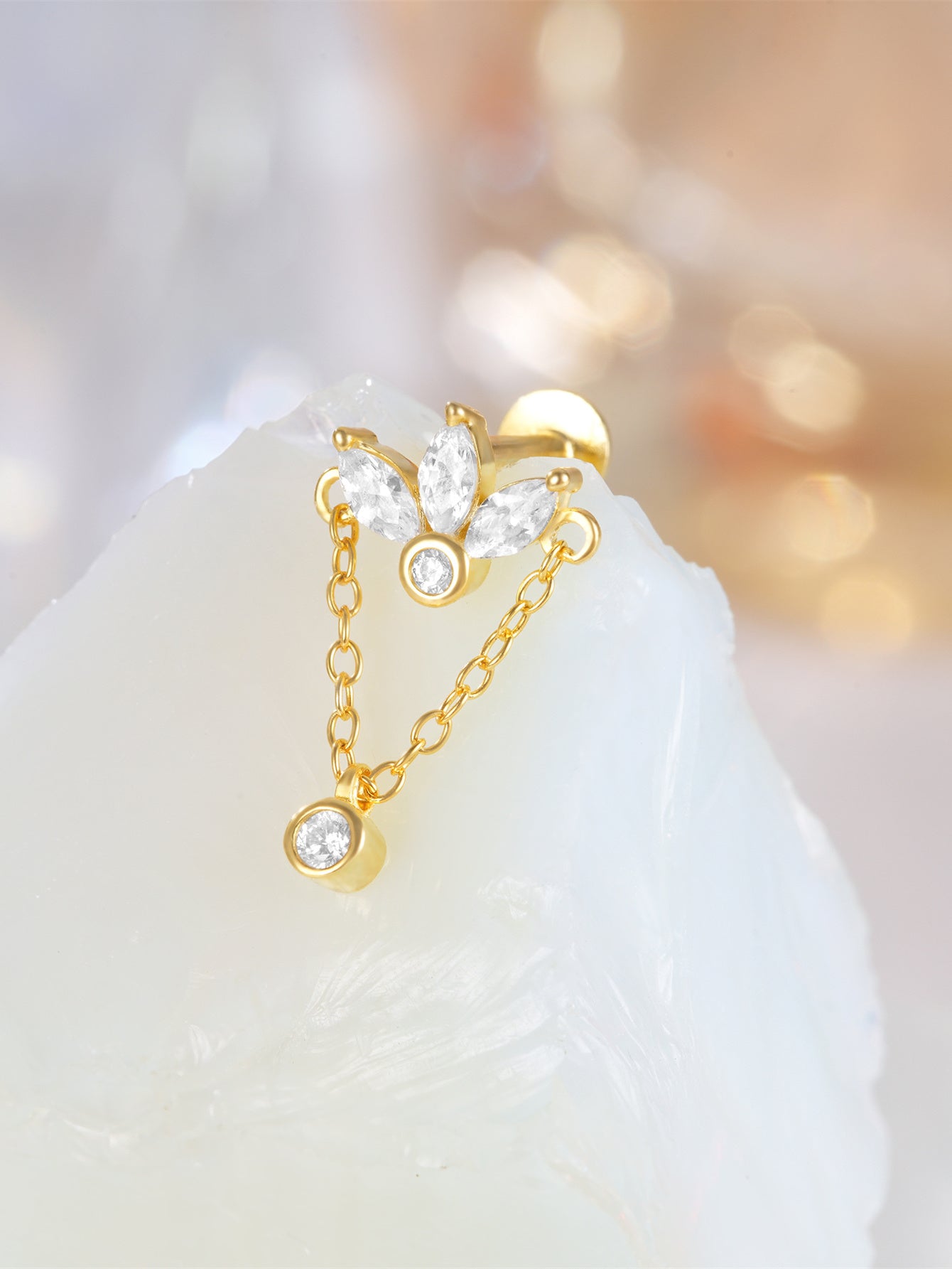 Golden Petal Chain Stud