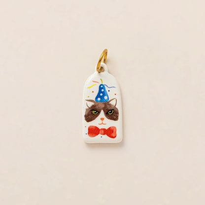 Hand painted enamel flower and kitten charm