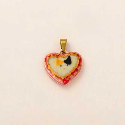 Hand painted enamel flower and kitten charm