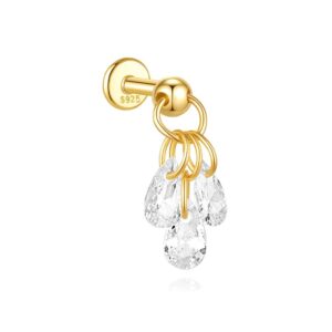 Gold stud earring with dangling teardrop-shaped crystals, showcasing a modern and elegant charm.