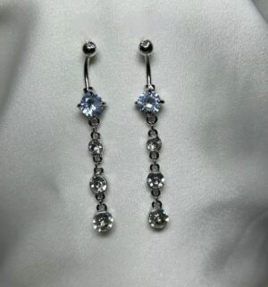 Silver cascading earrings with a round-cut crystal stud and linked crystal drops, offering an elegant and refined look.