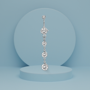 Silver cascading earrings with a round-cut crystal stud and linked crystal drops, offering an elegant and refined look.